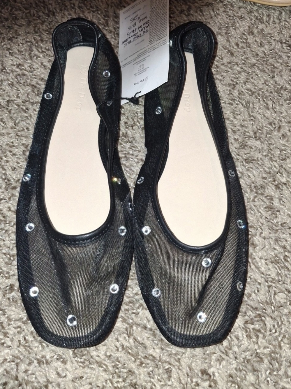 NWT! Sz: 8.5  "THE DROP" RHINESTONE BLACK MESH BALLET SHOES